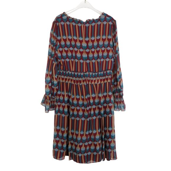 Nanette Lepore Burgudy Geometric Long Sleeve Midi Babydoll Dress with Buckle 10 - Picture 7 of 7